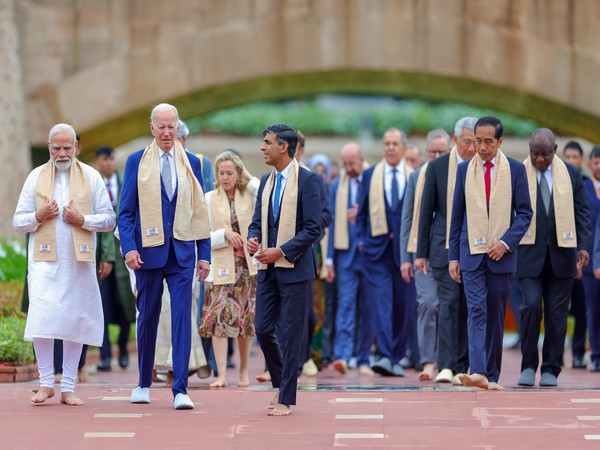 pm narendra modi with us president joe biden and uk pm rishi sunak at raj ghat to pay homage to mahatma gandhi